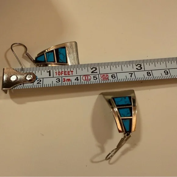 Taxco Vintage sterling silver turquoise southwestern oversized earrings - Picture 11 of 17